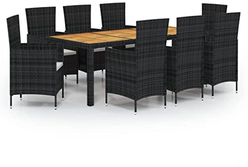 Tidyard 9-TLG.Garten-Essgruppe mit Kissen Gartenmöbel Sitzgarnitur Esstischgruppe Gartengarnitur Sitzgarnitur Sitzgruppe Gartenlounge Gartentisch Gartenstuhl Tisch Stühle Poly Rattan Schwarz