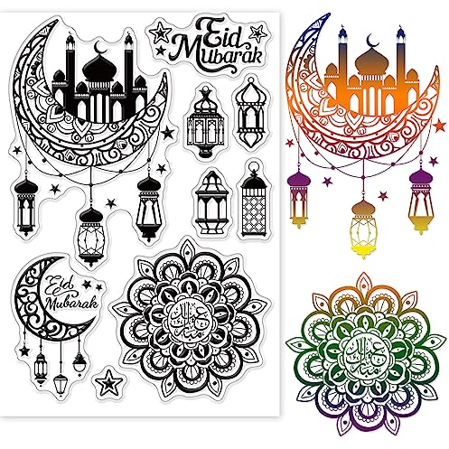 GLOBLELAND Eid Al-Fitr Transparente Stempel Für DIY Scrapbooking, Laternen, Luna, Silikon, Klare Stempelsiegel, Transparente Stempel Für Karten, Fotoalbum, Tagebuch, Heimdekoration
