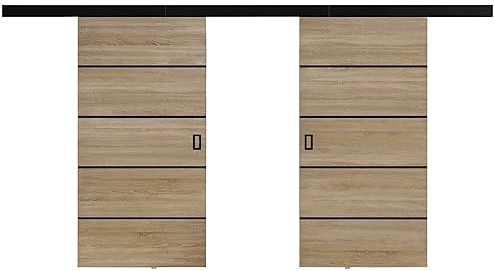 KIER FURNITURE Türen Werdi Duo 212 Moderne Schiebetüren - Wandschiebetür - Universal Links und Rechts - Metallschiebesystem - Robust, Haltbar - Stabil, Langlebig - Eiche Sonoma B212xH205xT1,6 cm