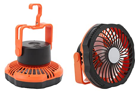 Camping Fan with LED Lantern, Outdoor Tent Fan Travel Fan Small Desk Fan Portable Battery Operated Fan 180° Rotation Hanging Fan Outdoor Ceiling Fan with Light and Hook for Tent Car Rv Hiking Picnic