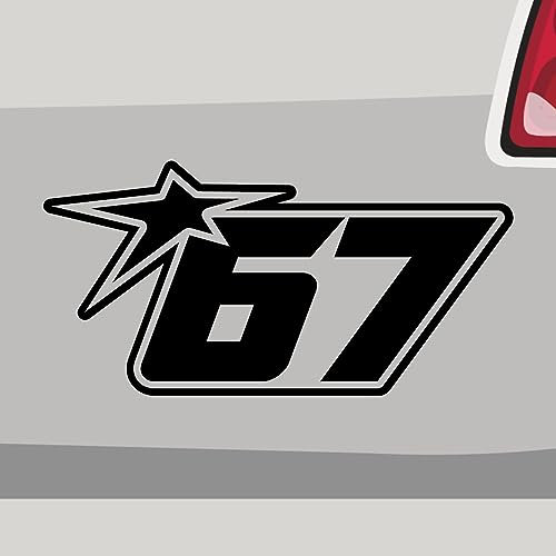 Stickerfreaks Startnummer 67 Aufkleber Number Sticker Rennen Fun Auto Bike Decal Vinyl Race Aufkleber Größe: 20x10cm (L) | Farbe: 10-weiß | Racenumber Sticker Kleber Deko Tuning Zahl