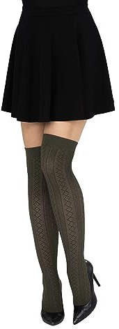 looksy Calze alte da donna sopra il ginocchio spessa coscia calzini alti a fantasia casuale sexy stile a maglia cosplay calze da donna caldi stivali lunghi morbidi ragazze parigina, Militare, Taglia