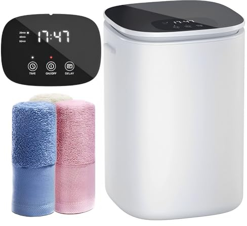QUTBAG Towel Warmer Bucket, 23L Hot Towel Warmer with LED Display & Fragrant Disc Holder, Heat Timer 20/40/60 Min, 24 Hour Delay Timer, for Oversized Towels Pj, Bathrobe, Towel, Blanket