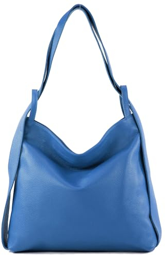 modamoda de T192 Damen Leder Rucksack Schultertasche 2in1 handmade in Italy, Farbe:Signalblau