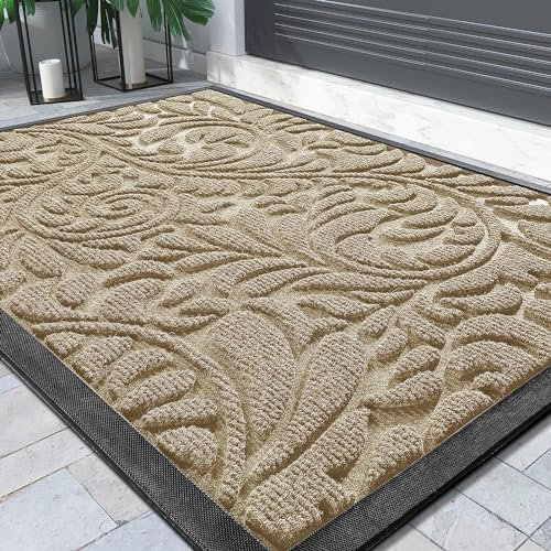 Yimobra Door Mat, Heavy Duty Front Welcome Mats For Home Entrance Outdoor Indoor, Doormat for Outside Back Patio Floor Entry Porch Garage Office, 75 x 43 cm, Beige