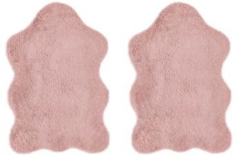 -LUXOR- living Coste - Lot de 2 Tapis Moelleux en Fourrure synthétique pour Chambre à Coucher - Idéal pour Une Utilisation comme Descente de lit - 55 x 80 cm - Vieux Rose