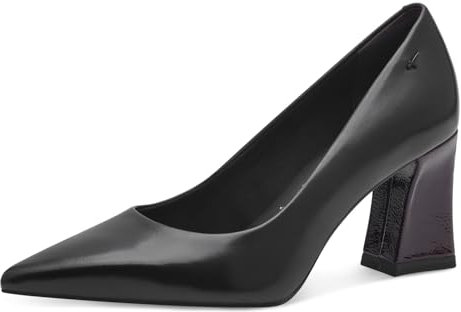 Tamaris Zapatos de Salón de Piel para Mujer, Tacón Cuadrado, Cómodos, Negro Combinado, 37 EU
