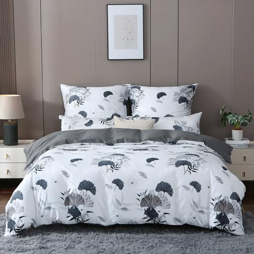 MILDLY Bettwäsche 155x220 Baumwolle Satin, 100% Langstapelige Baumwolle Pflanzenmuster Kühlende Bettwäsche-Sets, ÖkoTex Zertifiziert & für Allergiker Geeignet, Lloyd