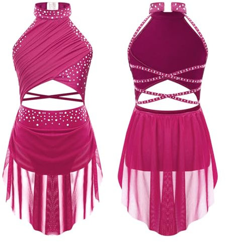 iEFiEL Girl's Ballet Lyrical Dance Dress Gymnastics Tutu Skirted Leotard Ballerina Dancing Costume Sequined Camisole Hot Pink 15-16 Years