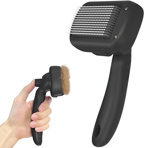 Dipoo Self Cleaning Shedding Brush - Skin Friendly Grooming Tool for Dogs, Cats, and Puppies, Deshedding and Hair Removal for Long and Short Haired Pets, Black