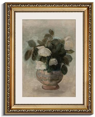 InSimSea Retro Gold Framed Wall Art, Home Room Rose Flower Vintage Wall Decor, Canvas Print Artwork, Farmhouse Country Decor, Antique Picture Frame Floral Paintings, 11x14 Inch