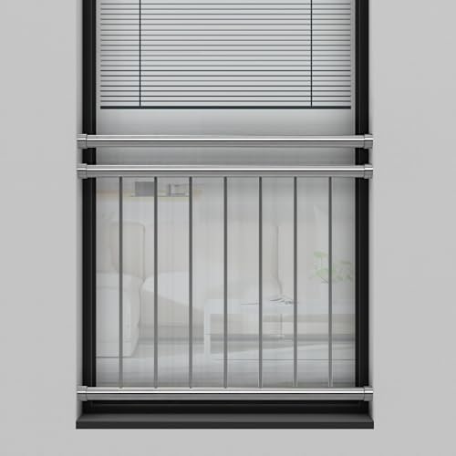 Edelstahl V2A - Französischer Balkon Franz Geländer Stabgeländer Innenbefestigung - 100x90 bis 185x90, verschiedene Montagesets, Balkongeländer (128x90 Montageset Holzständerbauweise)