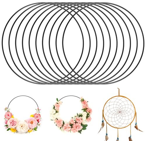 Yimomoyi 10 Stück Metallringe zum Basteln, 20CM Türkranz Metallring, Metall Ringe für Traumfänger, Deko Ringe zum Aufhängen, Loop Ringe für DIY Floral Hoop, Hochzeitskranz, (Schwarz, 20CM)