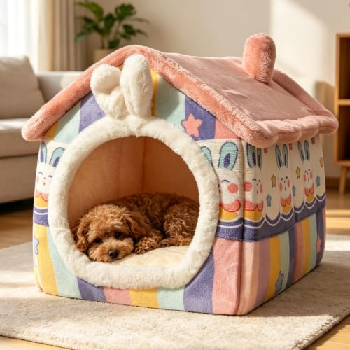 PETCUTE Katzenhaus für Katzen Hunde,Waschbares Katzenhöhle Katzenbett mit Herausnehmbarer Matratze,Warmes Und Gemütliches Katzen-Iglu mit Rutschfestem Boden,Haustierbett für Katzen und kleine Hunde
