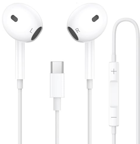 Auriculares USB C con Cable Tipo C, In-Ear Auriculares con Micrófono Control de Volumen Compatible con iPhone 15 16 MAX Plus Pro, Samsung Galaxy S20 S21 S22 S23 S24+ Ultra, iPad Pro Mini