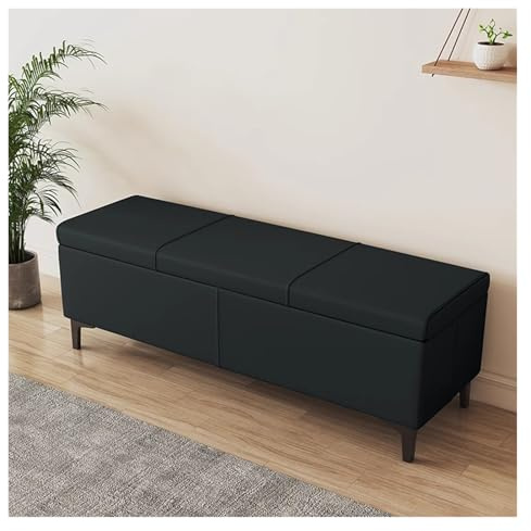 WIGSELBL Ottomane mit Stauraum für Schlafzimmer, Beistellbank, gepolsterter Stauraum, Ottomane mit Sicherheitsscharnier, rechteckig, extra lange Aufbewahrungsbank für den Eingangsbereich (Nero, 120