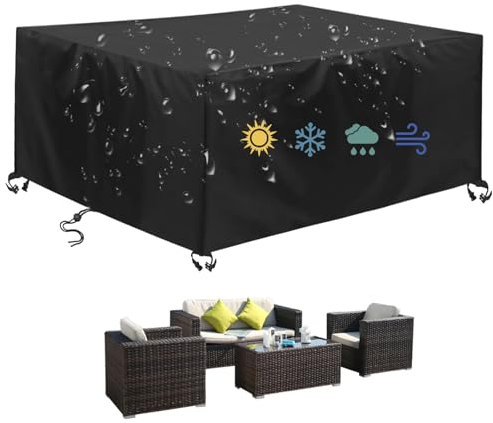 LRHRHR Garden Furniture Covers Waterproof, 420D Oxford Fabric Patio Table Covers Windproof Anti-UV Outdoor Furniture Table Chair Set-Black|| 215x215x87cm/85x85x34in