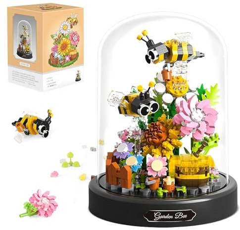 Fiotha Set di Blocchi da Costruzione per Bouquet, 548 Blocchi Costruzione Bouquet di Fiori Ape, Micro Blocchi Bouquet di Fiori, con Coperchio Protettivo, Decorazione della Casa per Adulti e Bambini