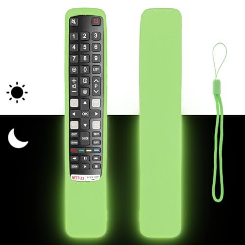 Silicone Remote Control Case Compatible with TCL RC802NU YUI1 RC802N YUI1 TV Remote Control Protective Cover Shockproof with a Lanyard (Fluorescent Green)