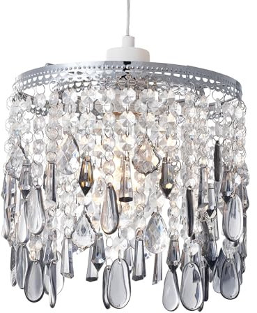 SHINY STAR Crystal Pendant Light Shade, Modern Chandelier Design Ceiling Pendant Light Shade with Clear/Smoke Grey Acrylic Crystal-903G