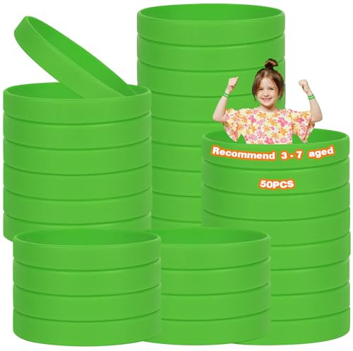 HONTIUS 50 Pezzi Braccialetti In Silicone, 7'' Braccialetti In Gomma, Vuoto Elastici di Gomma per per Adulti Uomo Donna Scuola Insegnante Squadra Festa Fitness Corsa Sport Verde