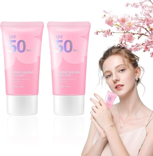 Japan Sakura Sonnenschutz, Gesichts- und Körper-Sonnenschutz, Perfekte Uv-Hautpflegecreme SPF 50 + Pa + + +, atmungsaktiv, nicht fettend, für alle Hauttypen (2 Stück)