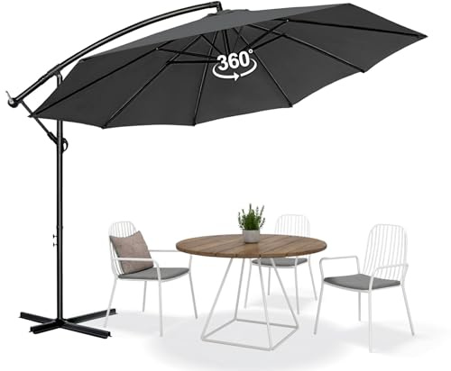 Kuro-sagol Parasol de Jardin Exterieur Déporté -Protection UV et Imperméable-Parasol Balcon avec Manivelle、Fonction 360°,Inclinable,Protection UV, Résistant au Vent, 8 Baleines en Acier