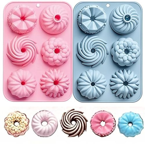 Wenyue Mini Silikon Gugelhupfform,mini kuchenform,Wiederverwendbar Kuchenform Klein Savarin Form,Gugelhupf Kuchenform,6 Raster,Antihaftbeschichted Backformen,für Kuchen Muffins Brownie(2 Stück)