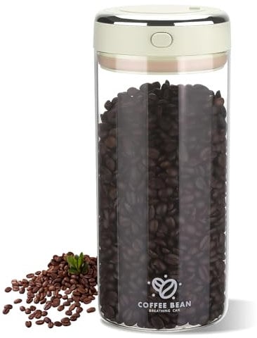 1.7L Airtight Coffee Canister, Coffee Bean Storage Container with One-way CO2 Valve, Clear Borosilicate Glass Coffees Container with Date Tracker,Kitchen Storage Containers for Coffees Sugar Nuts
