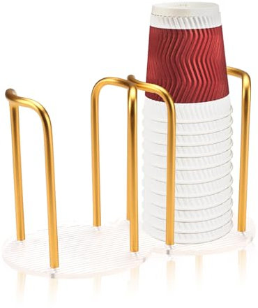 Roucerlin Double Slot Bathroom Cup Dispenser, Home Mouthwash Cup Holder for Countertop, Disposable Paper Glasses Holder Storage Rack for Kitchen Organizer (Gold)