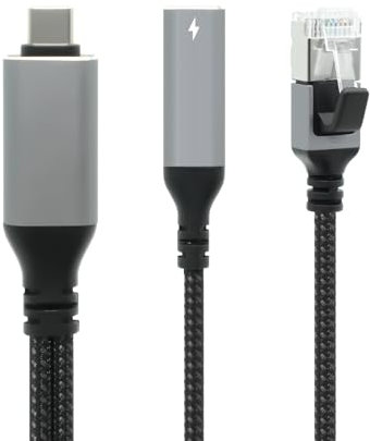 Dutevolns USB C to Ethernet Cable & Female Charging 5M, USB-C Female 100W PD & Gigabit LAN Two in One, Type C to RJ45 Nylon Cord, Directly Connected, for MacBook Pro/Air, Surfing Internet and Charging