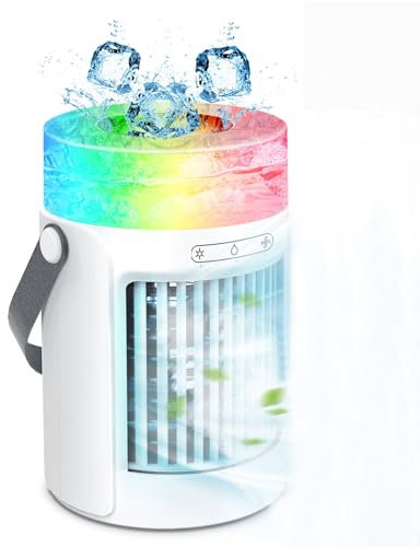 Puissant ventilateur de climatisation portable à vent froid, 7 couleurs, refroidisseur d'air par évaporation avec 3 vitesses de vent et 600 ml, refroidisseur d'air pour bureau, chambre, voiture