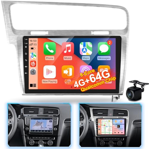 Qualcomm 8-Core 4+64G Autoradio Android per VW Golf 7 MK7 2012-2020, CarPlay e Android Auto Wireless, Radio con Touchscreen IPS, DSP Hi-Res 32-EQ, WiFi GPS Bluetooth, Telecamera Posteriore