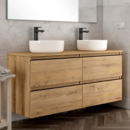 THE BATH POINT Mueble de Baño con Lavabo Black Inglet Top, Roble Rústico Veteado, Ancho de 120 cm