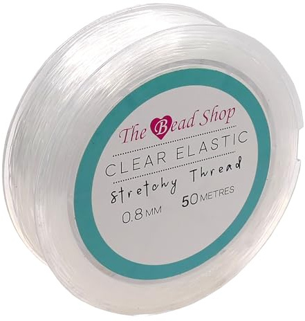 Clear Bracelet String, Clear Elastic for Bracelet Making - Strong Stretchy Elastic String for Bracelets - Ideal for Clay Bead Stringing, Jewellery Making Supplies & Repair - 0.8mm 50m