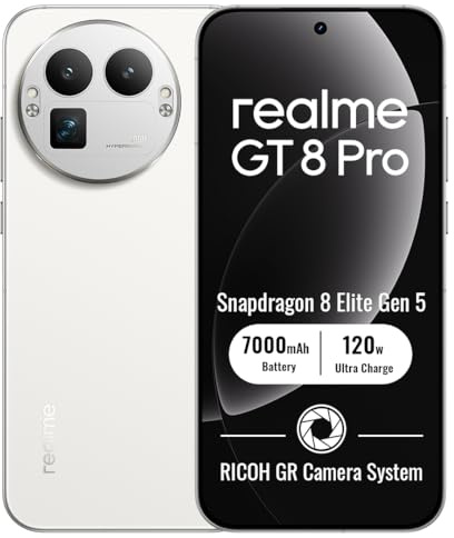 realme GT 8Pro 5G Smartphone 12+256GB, White | Batería 7000mAh, Carga rápida 120W, Pantalla 6,79 pulgadas, 120Hz, Cámara 200MP, Snapdragon 8 Elite Gen 5, IP69