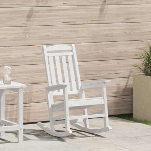 Runheo Schaukelstuhl Garten Weiß 92x70x108cm, HDPE Kunststoff, wetterfest, für Terrasse, Balkon, gemütliche Entspannung