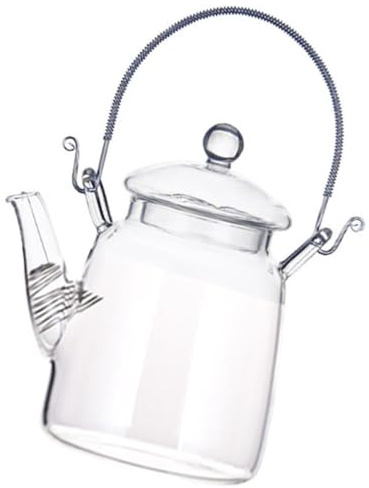 Hohopeti Théière Domestique en Verre Transparent 350 Ml Anse en Inox Résistante la Chaleur, Bouilloire Pratique pour Maison et Bureau, Compatible Plaques à Induction