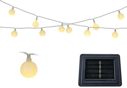 Lumineo Solar LED Lichterkette mit Kugeln 2,9m - Solarlichterkette für Garten Balkon - Solarkette Gartenbeleuchtung Partylichterkette - Beleuchtung Außen Gartendeko - Weiß Warmweiß