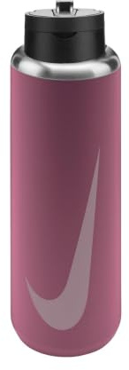 NIKE Recharge Edelstahl Trinkflasche 710 ml rosa schwarz mit Strohhalm, isolierte Sportflasche BPA frei, auslaufsicher, Fitness Wasserflasche mit Tragegriff, robust und langlebig