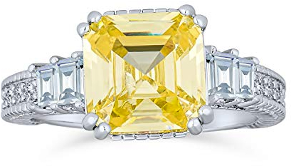 Eleganter Zeitloser Art Deco Stil 2CT Kanariengelb AAA CZ Quadrat Asscher Cut Verlobungsring Für Frauen Baguettes Side Stone Band .925 Sterlingsilber