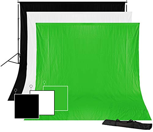 Bresser Hintergrundsystem Set 3 × 4 m mit Tüchern Weiß Schwarz Greenscreen inkl. Tasche