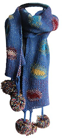 PB-SOAR Damen Strickschal Warmer Schal Halstuch mit bunten Punkten und abnehmbaren Bommeln 180 x 38cm (Blau)
