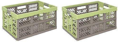 keeeper 2 x Profi - Klappbox 45 L bis 50 kg grün/beige Faltbox Kunststoff Box Kiste Transportkiste Einkaufskorb