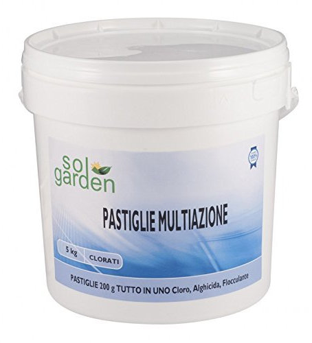 5 kg Multifuzione pastiglie cloro 200 gr multiazione polifunzione tricloro 90% dissoluzione lento dissolvimento trattamento acqua piscina