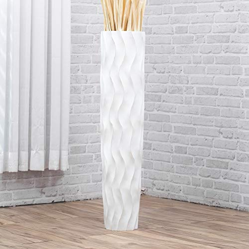 Leewadee Jarrón Grande De Suelo – Jarrón Alto De Madera De Mango para Ramas Decorativas, 90 cm, White Wash