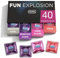 Durex, Preservativos Mixtos Fun Explosion Sabor Fresa, Dame Placer, Sensitivo Suave y Contacto Total, 40 Condones, 52 y 56 mm