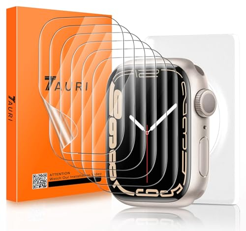 TAURI 6 Pack Screen Protector for Apple Watch Series 9/8/7 45mm & Series 6/5/4 SE 44mm, Bubble-Free, HD Clear, Easy Installation, Ultra-thin Flexible TPU Protective Film for iWatch 45mm/44mm