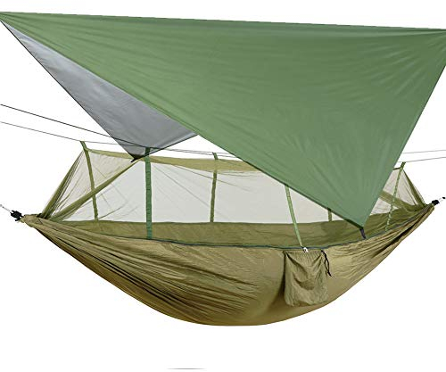 Tragbare Hängematte mit Moskitonetz, Ultraleicht Wasserdicht Nylon Hängematte Outdoor Plane Zelt Picknicktuch, Hängematte 2 Personen mit Baumgurte für Trekking/Wandern/Reisen/Garten (Grün 1)