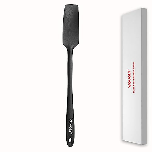 Vovoly Silicone Jar Spatula, Small Head with Long Handle, Rubber Spatulas Scraper for Jar, Blender, Bottle, etc. High Heat Resistant for Nonstick Cookware, Seamless, BPA Free, 11.2 Inch, Black.